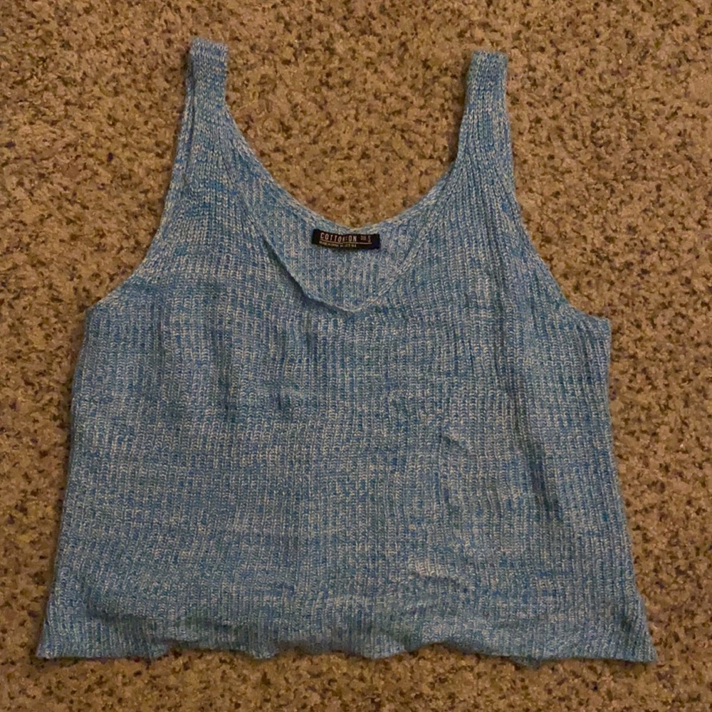 cotton on blue crochet tank top